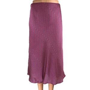 Leith Bias Women's Pink Purple Silk Satin Geometric Print Midi A-Line Skirt S